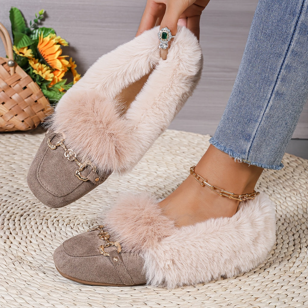 Mules chaussons pour femme bordés de fausse fourrure