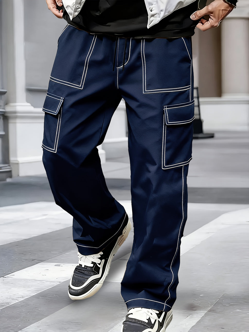 Men's Contrast Stitch Cargo Trousers