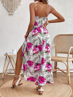 Damen-Maxikleid mit Blumenmuster und V-Ausschnitt