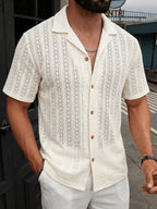 Men's Textured Open Knit Button-Up Resort Shirt