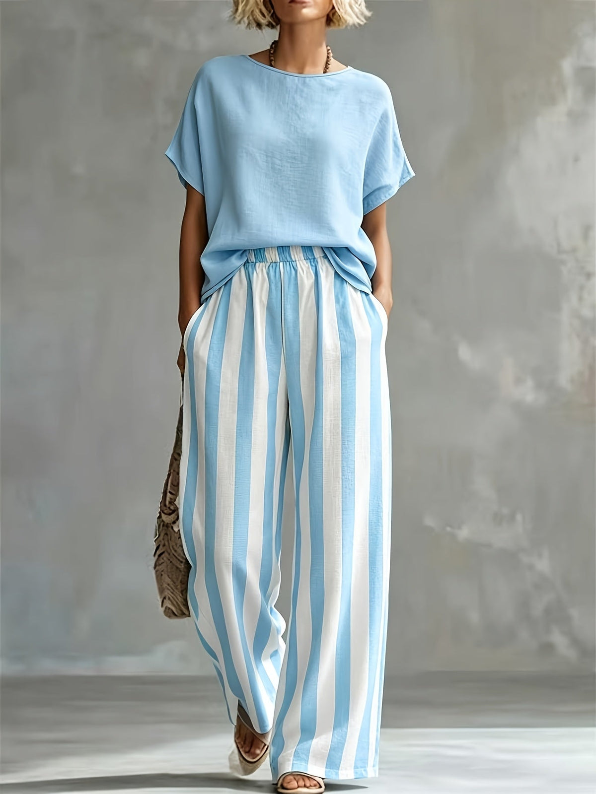 Pantalon large rayé pour femme