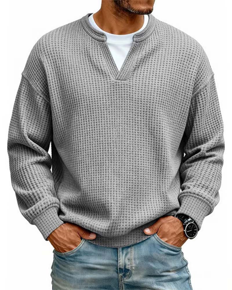 Pullover da uomo con collo a V aperto e texture a nido d’ape