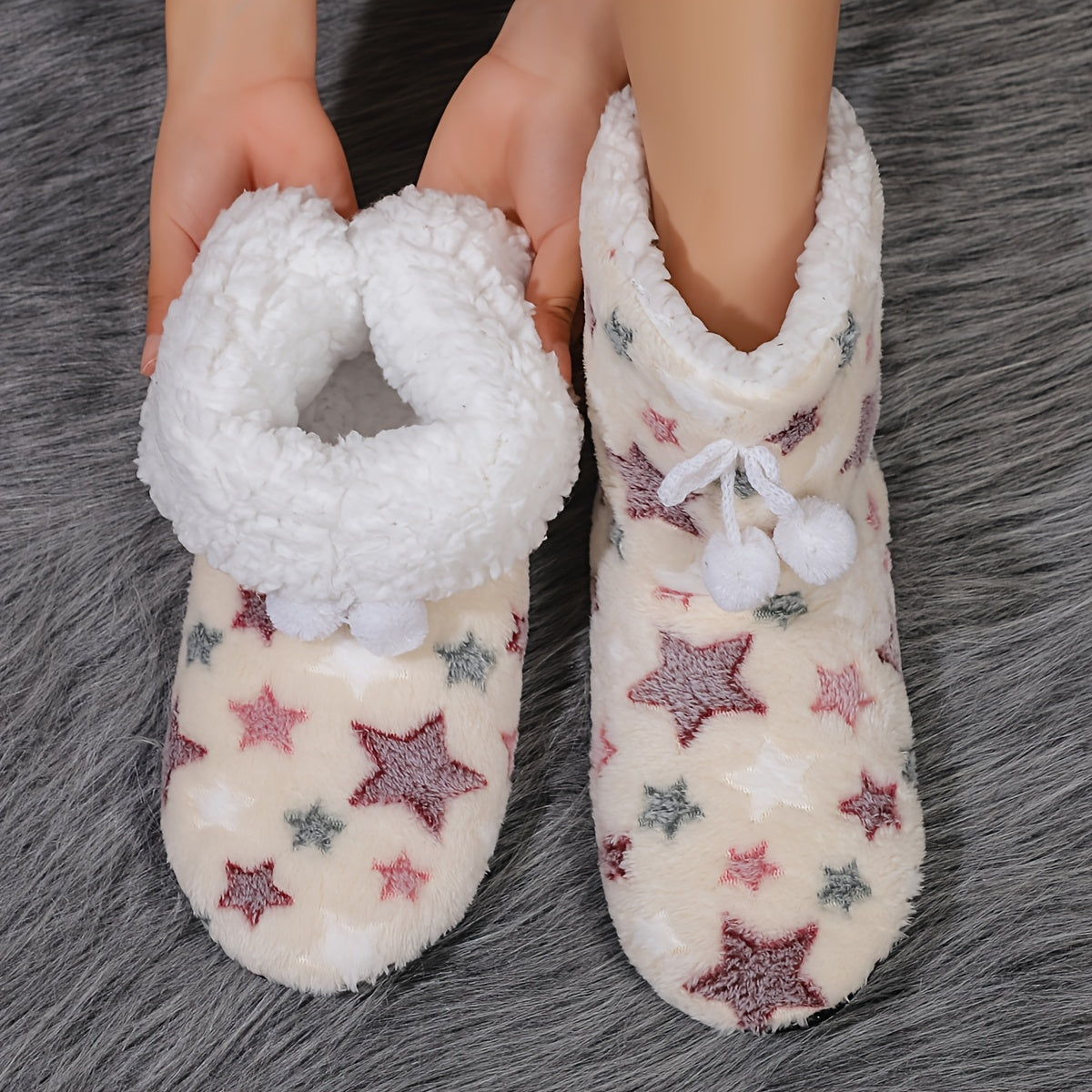 Women’s Plush Heart Pom-Pom Indoor Slipper Boots