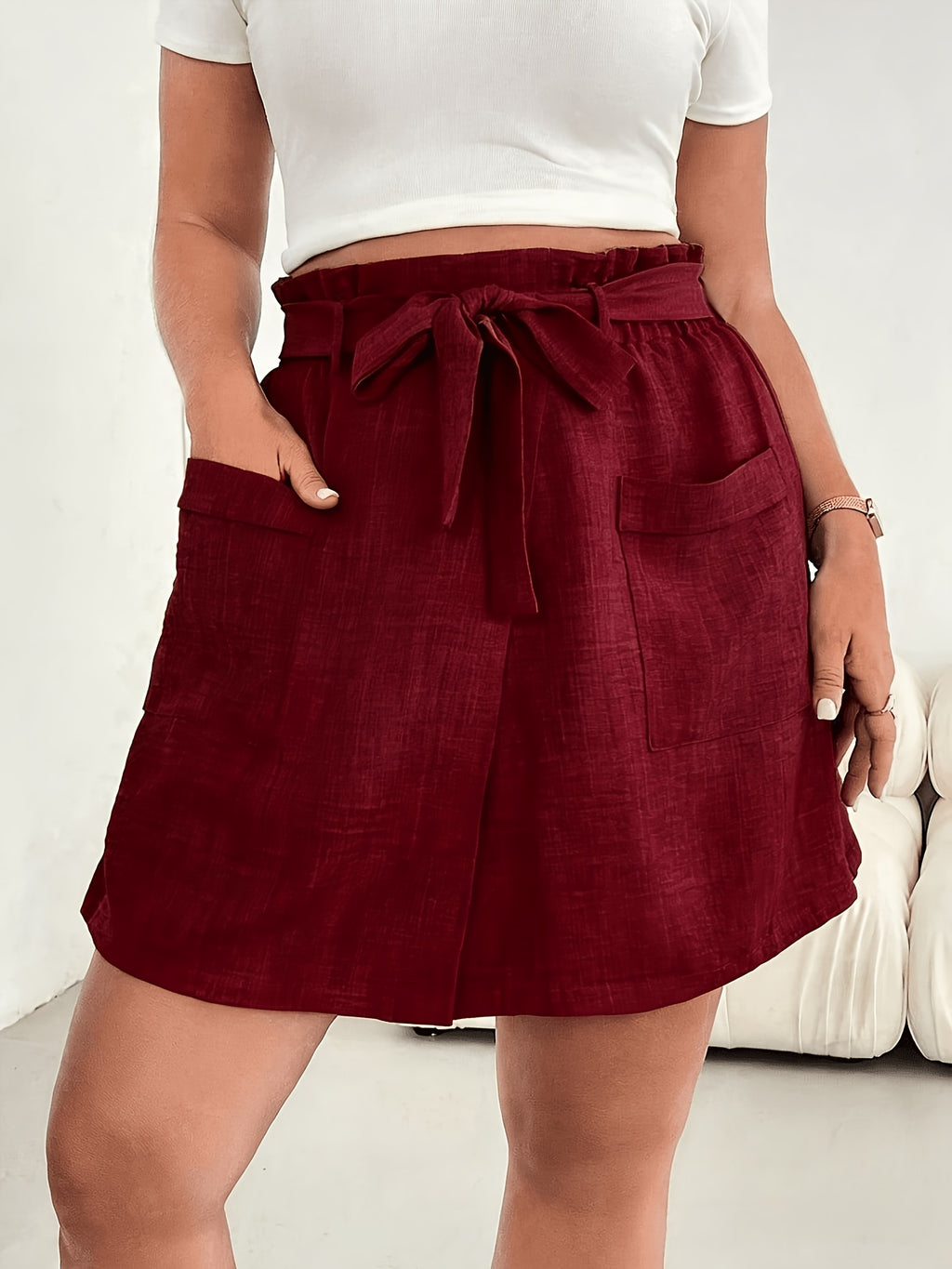 Women’s Summer Mini Skirt with Tie Waist and Front Pocket Detail