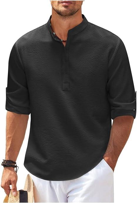 Mens Textured Shirt with Relaxed Fit Lightweight Breathable Summer Casual Style