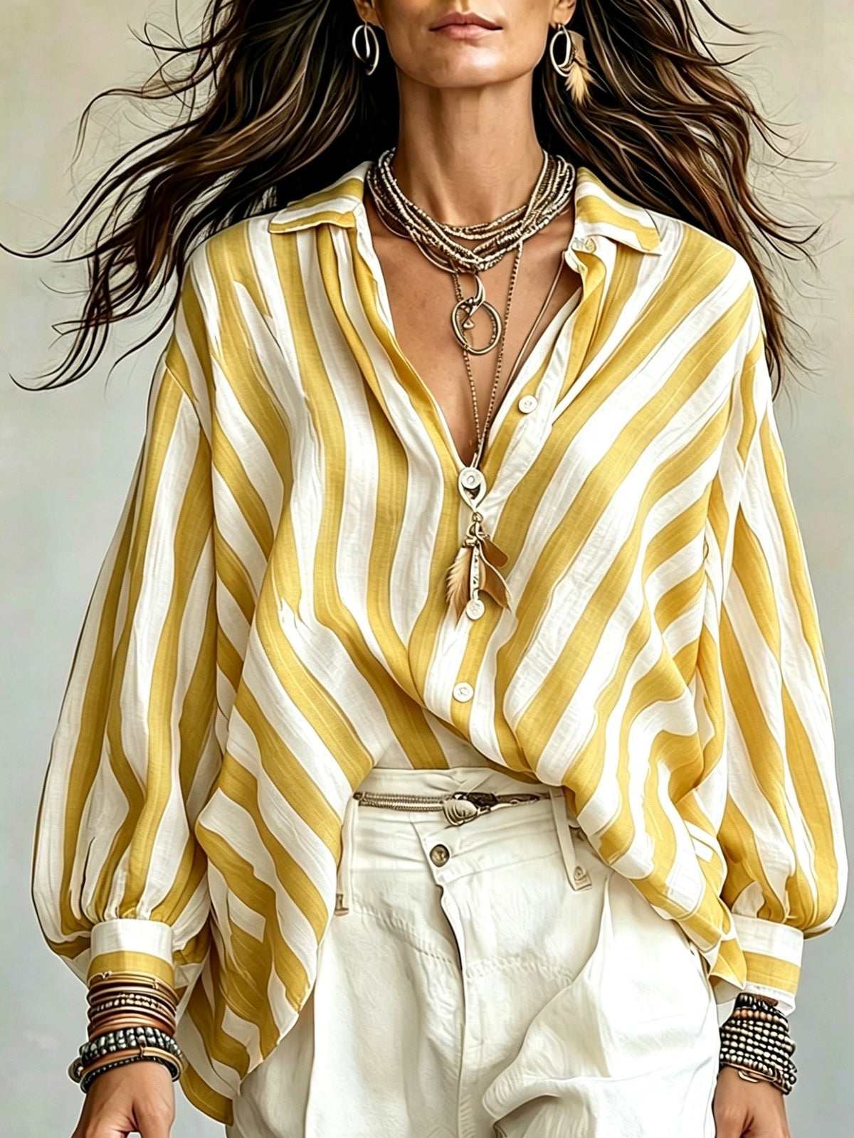 Chemise rayée boutonnée décontractée pour femme