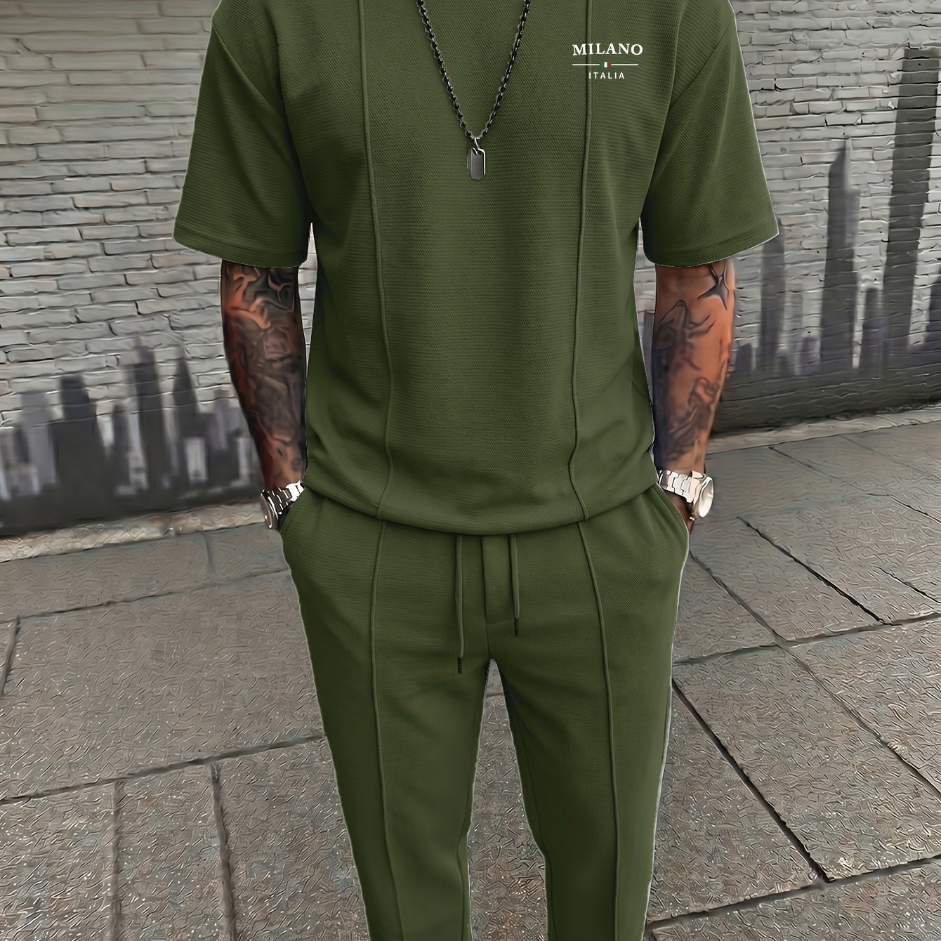 Men's Textured Relaxed T-Shirt & Trousers Set