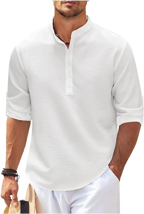 Mens Textured Shirt with Relaxed Fit Lightweight Breathable Summer Casual Style