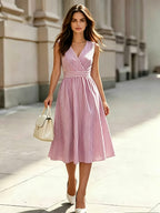 Women's Sleeveless Striped Wrap Midi Dress