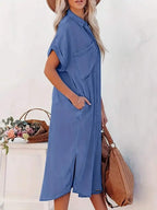 Locker geschnittenes Hemdblusenkleid für Damen Leicht Sommerstil