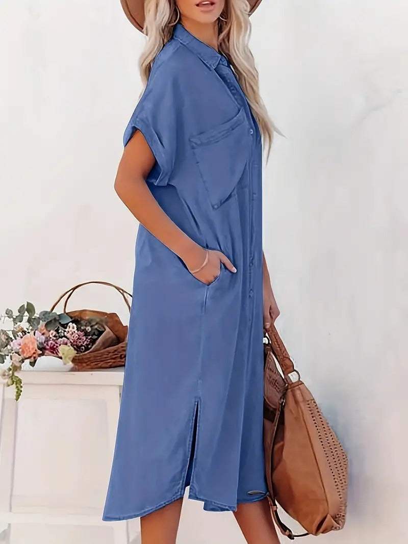 Locker geschnittenes Hemdblusenkleid für Damen Leicht Sommerstil