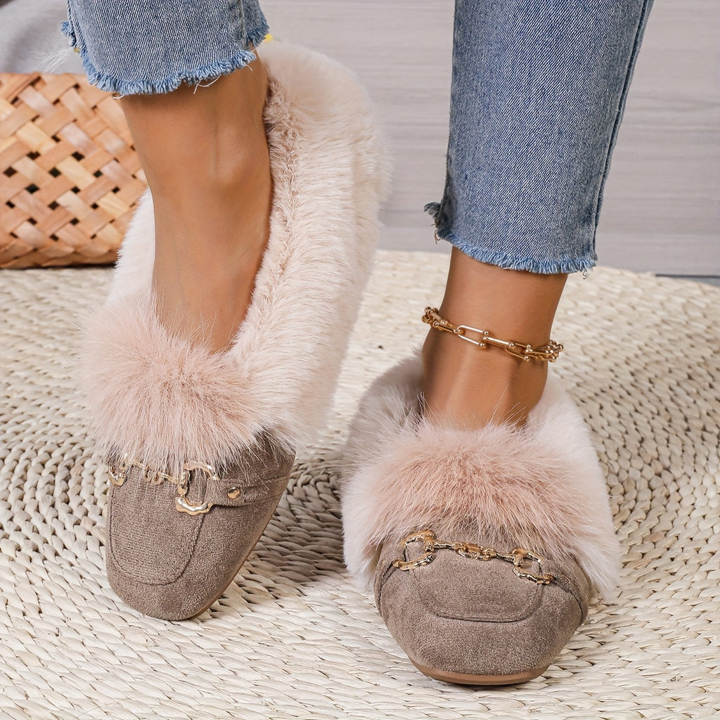 Mules chaussons pour femme bordés de fausse fourrure