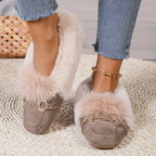 Mules chaussons pour femme bordés de fausse fourrure