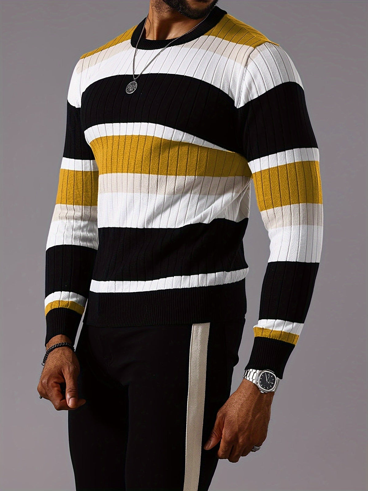Maglione da uomo a blocchi di colore a coste