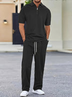 Men's Textured Half-Zip Polo & Trousers Set
