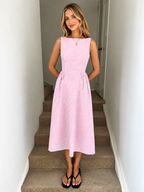 Women's Sleeveless Striped Fit and Flare Midi Dress