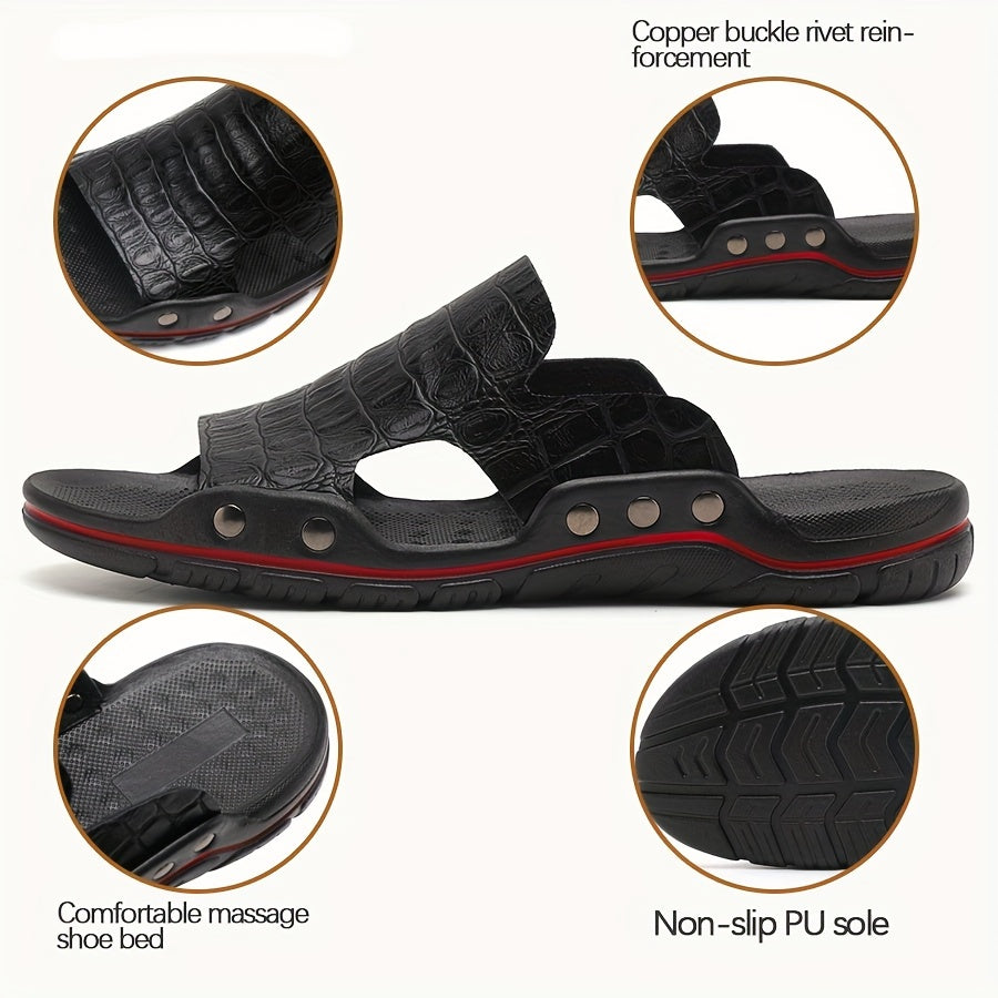 Komfortable slip-on-sandaler til mænd med krokodillestruktur