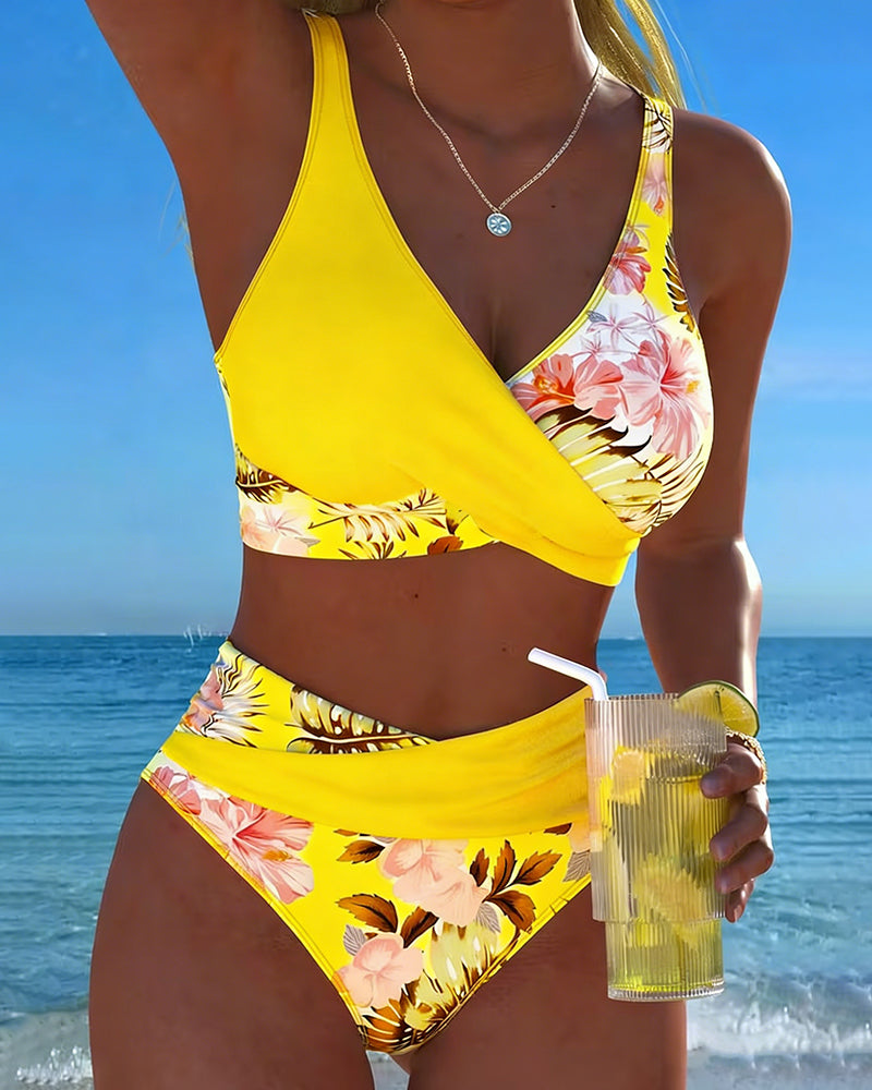 Bikini croisé à fleurs pour femme