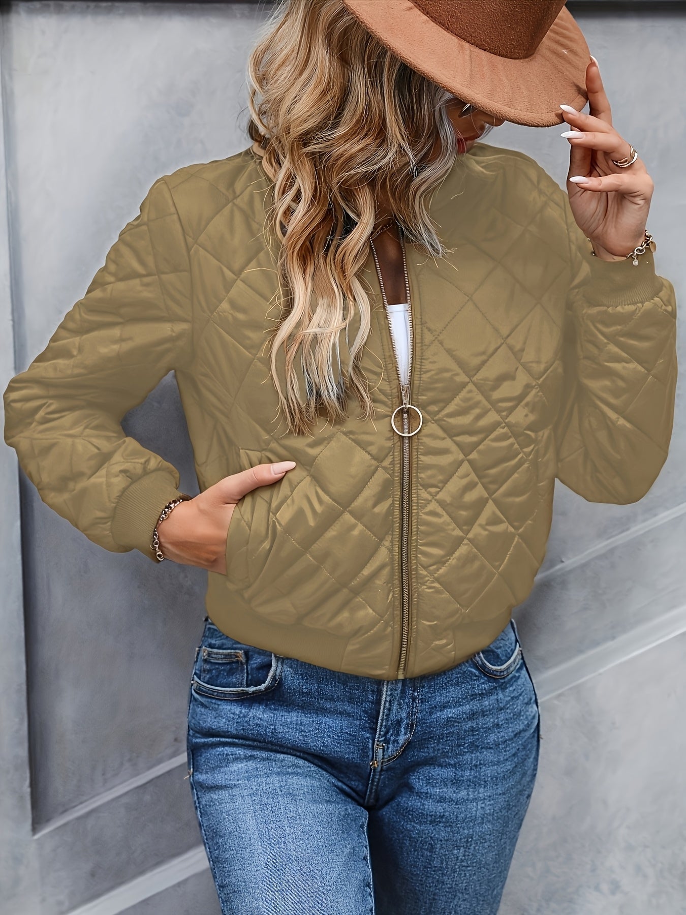 Chaqueta bomber acolchada de diamante para mujer