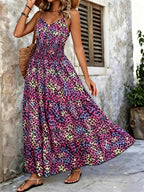 Women's Leopard Print Smocked Waist Maxi Dress