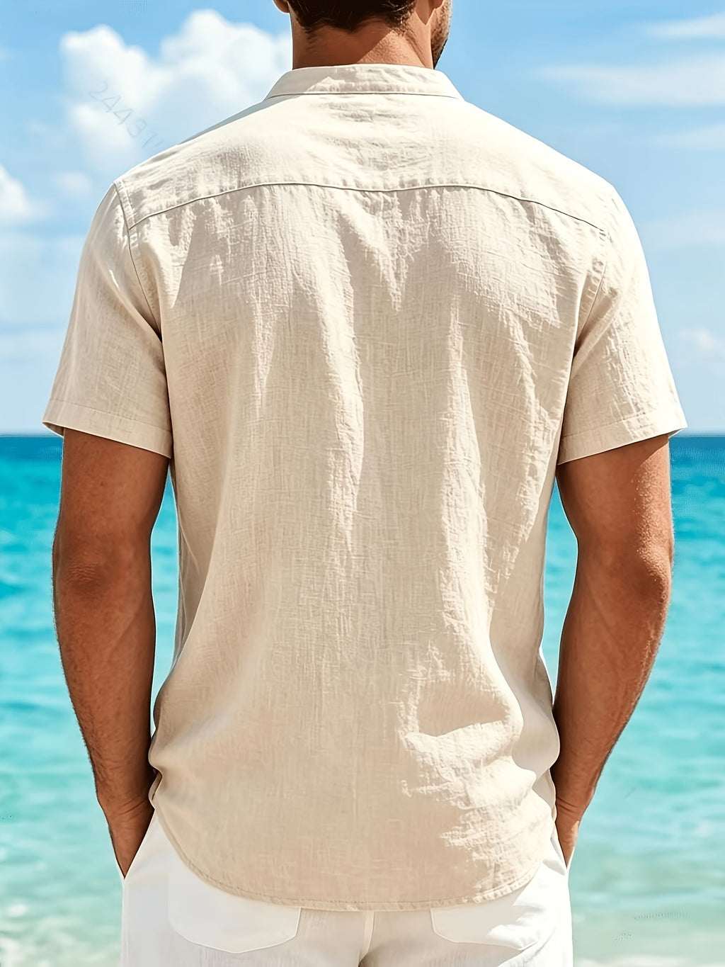 Men's Lightweight Notch Neck Beach Shirt with Relaxed Short Sleeves