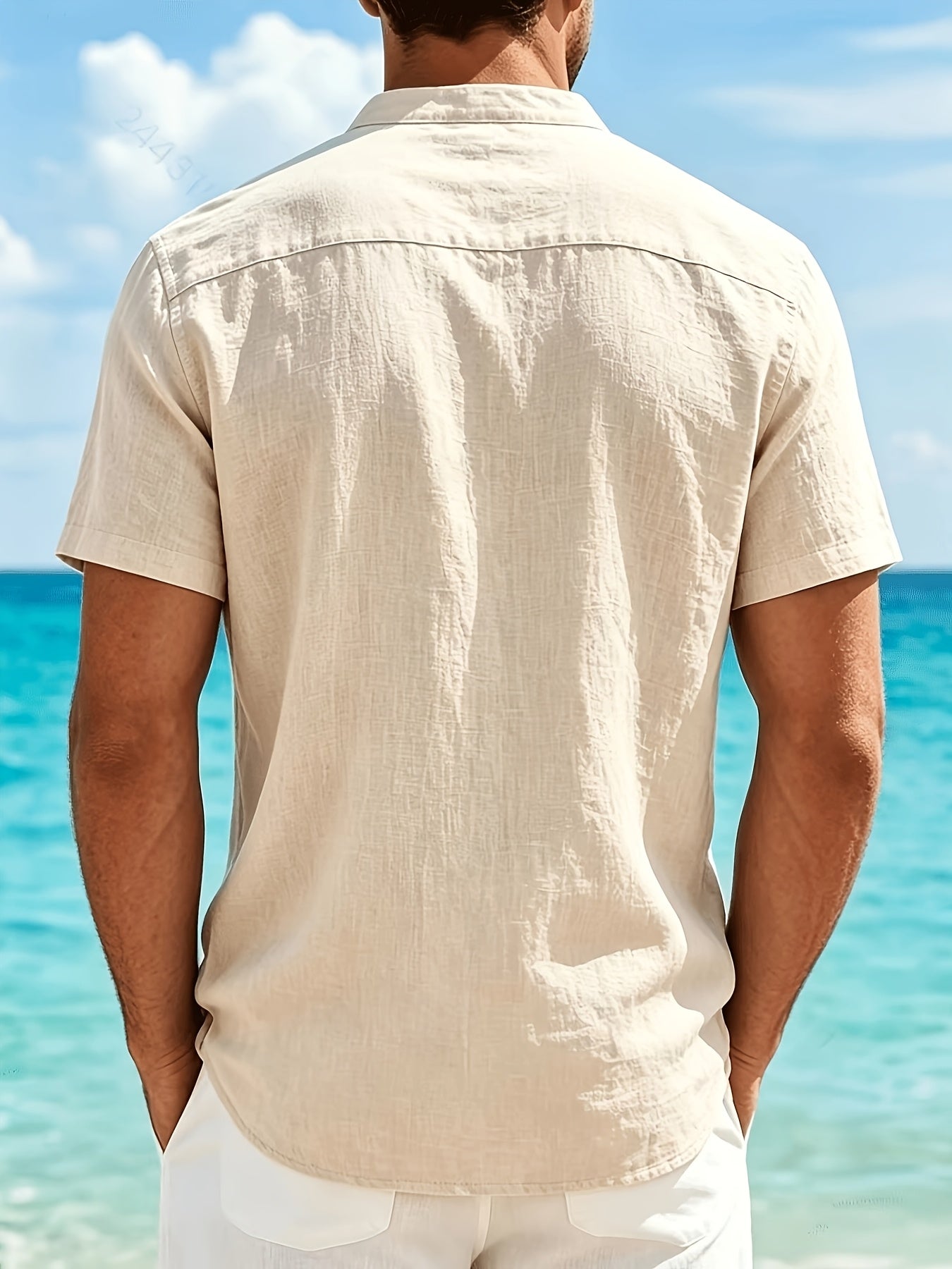 Men's Lightweight Notch Neck Beach Shirt with Relaxed Short Sleeves