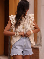 Women's Vintage Lace Flutter Sleeve Crochet Blouse