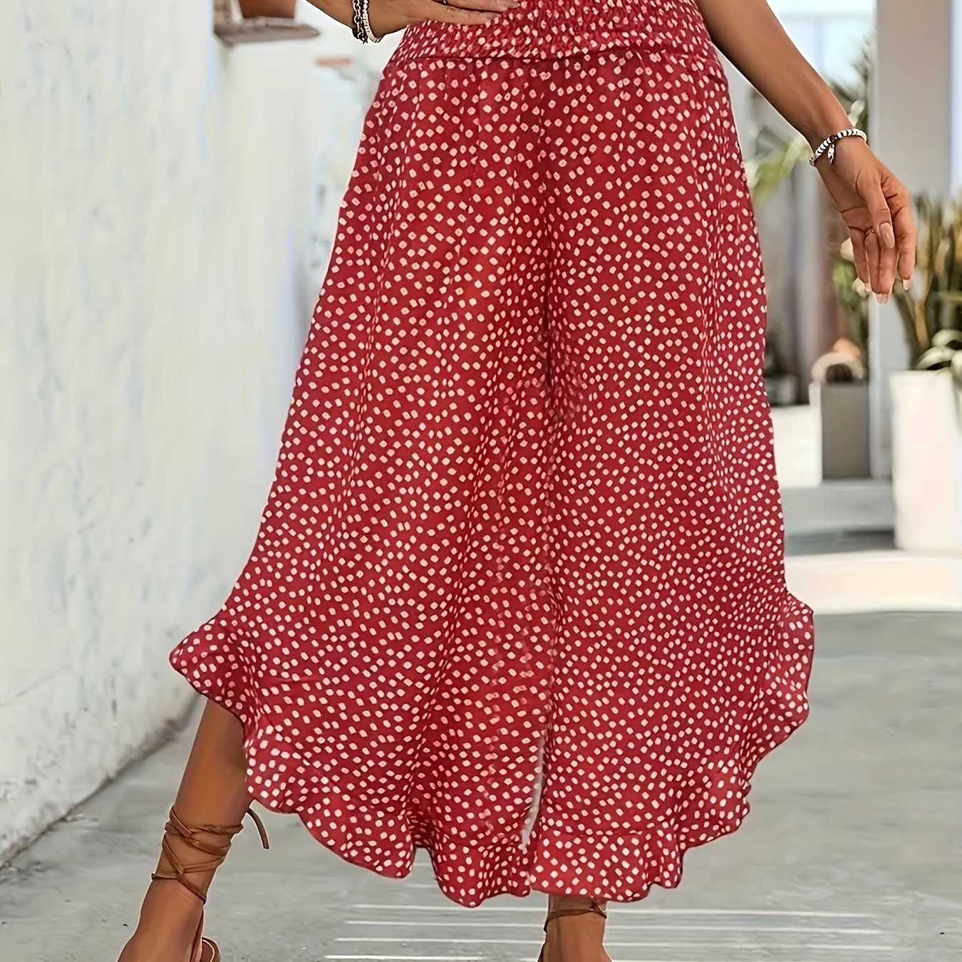 Women's Smocked Waist Wide Leg Trousers