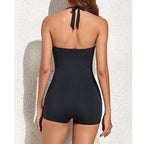 Women's Halter Swimsuit with Shaping Ruching and Built-In Shorts