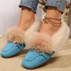 Mules chaussons pour femme bordés de fausse fourrure