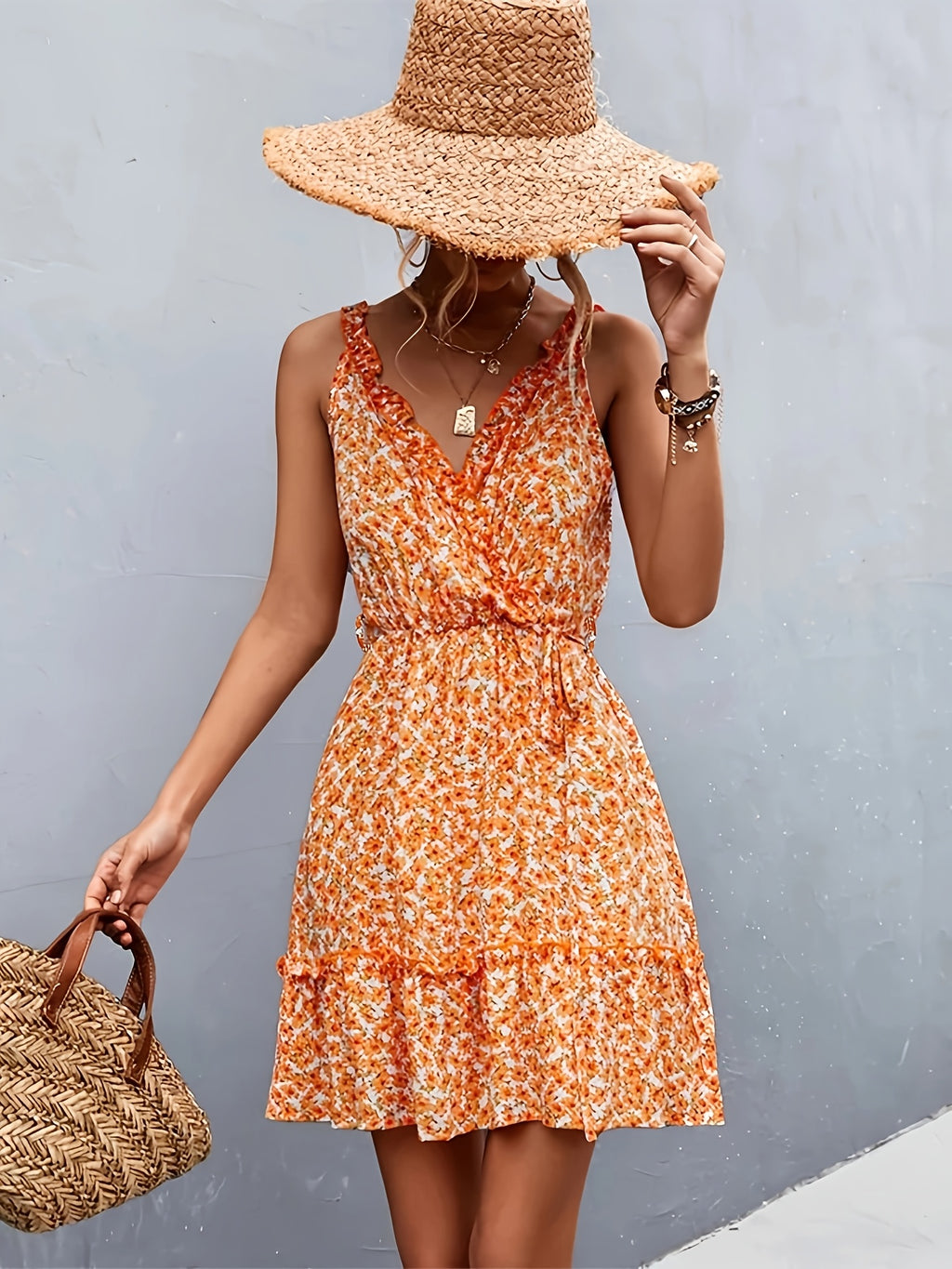 Women's Floral Surplice Mini Dress