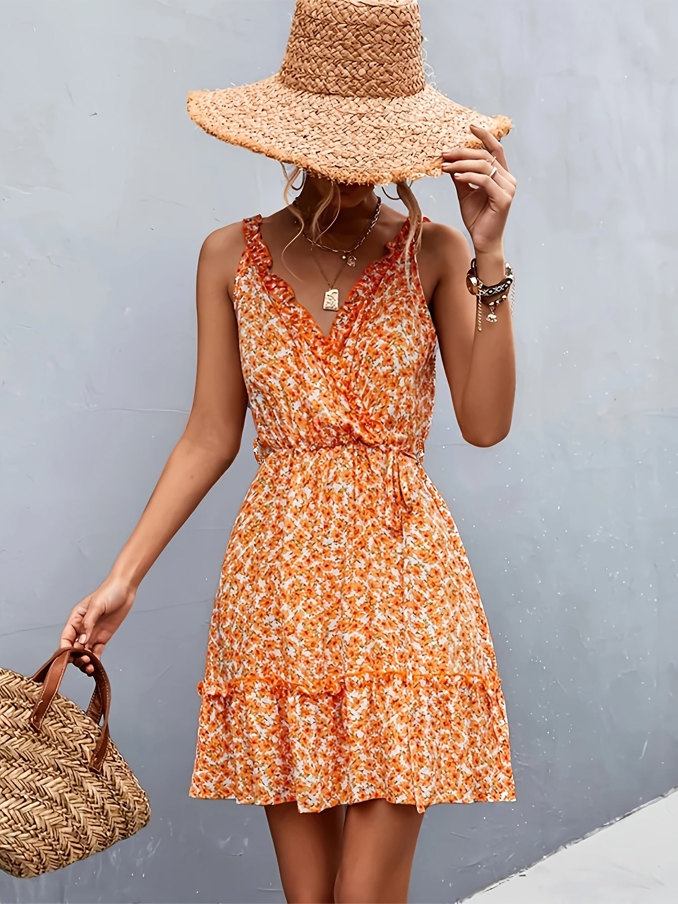 Women's Floral Surplice Mini Dress