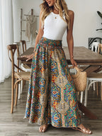 Pantalones de pierna ancha estampados de estilo bohemio para mujer