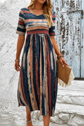 Women's Striped Empire Waist Midi Dress