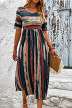 Women's Striped Empire Waist Midi Dress