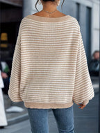 Women's Striped Boat Neck Sweater with Relaxed Fit
