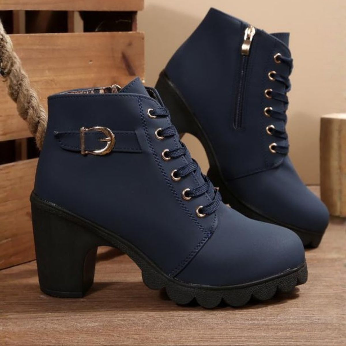 Bottes à talon bloc à lacets pour femmes