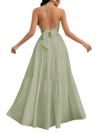 Vestido largo escalonado de cuello halter para mujer
