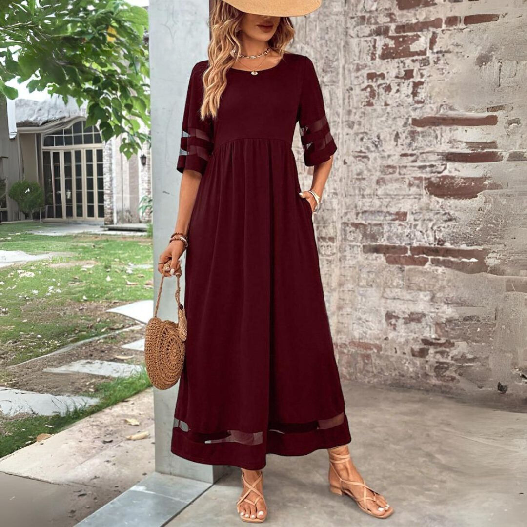 Women's Elegant Mesh Trim Maxi Dress