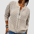 Cardigan da donna in maglia traforata con cerniera