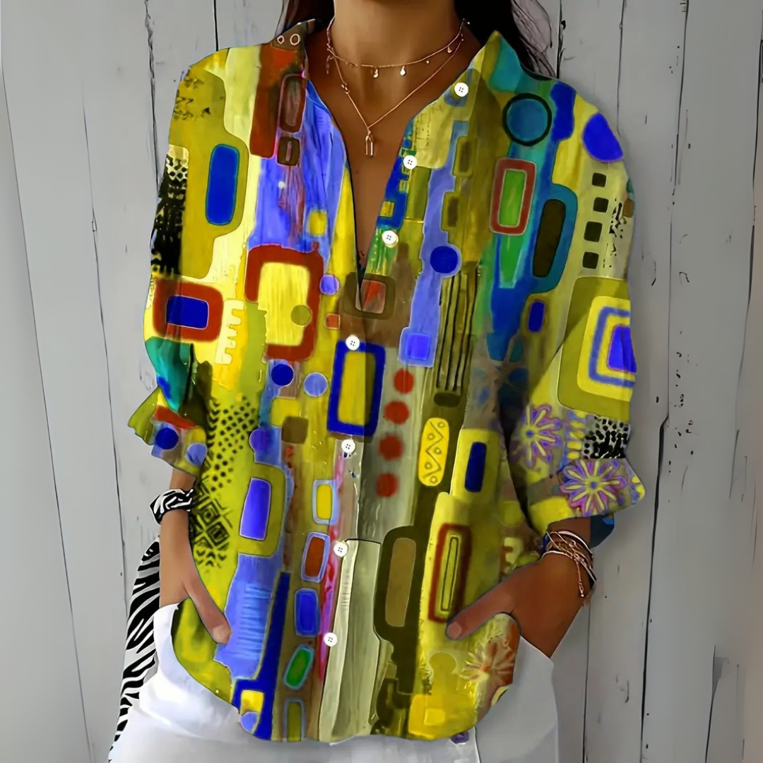 Blouse pour femme à imprimé abstrait et boutonnage sur le devant