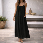 Damen Maxikleid mit Spaghettiträgern, ärmellos und Seitentaschen