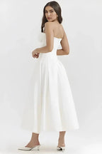 Damenmidikleid mit Korsettoberteil, voluminösem Rock und strukturiertem Design
