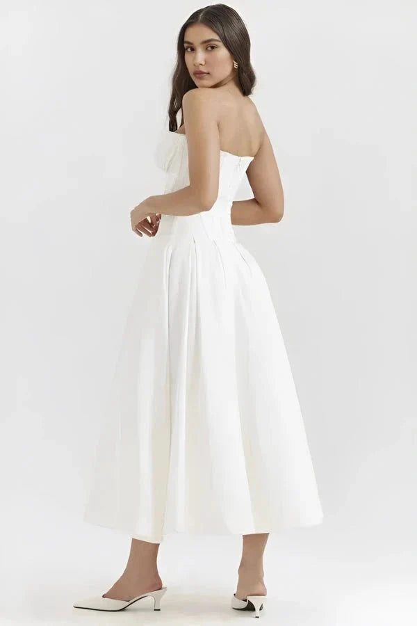 Damenmidikleid mit Korsettoberteil, voluminösem Rock und strukturiertem Design