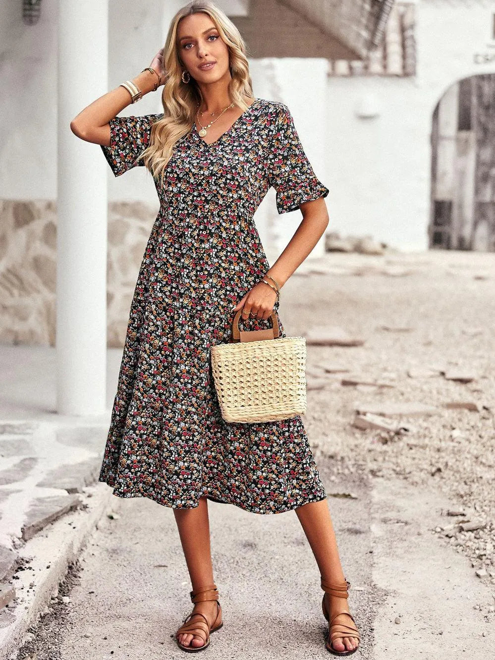 Floral Summer Dress for Women with Short Sleeves Relaxed Fit Everyday Style