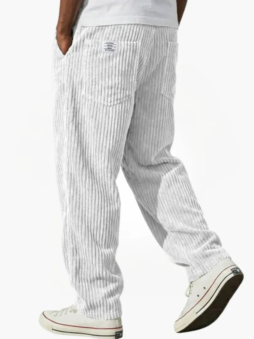 Pantalon décontracté droit en velours côtelé pour homme avec taille élastique