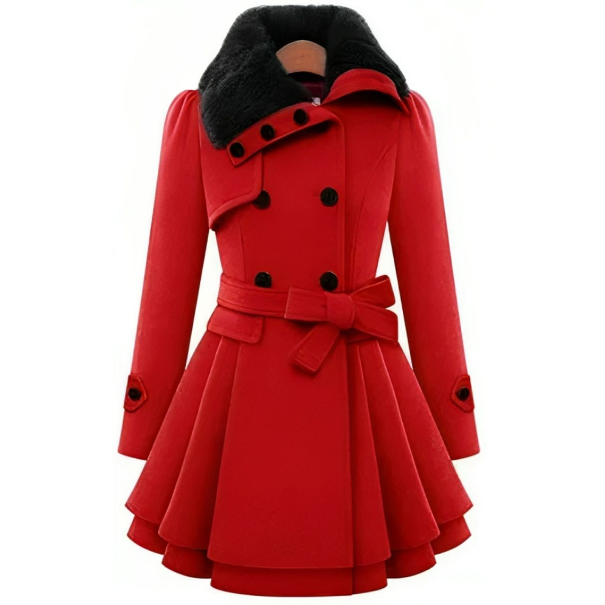 Women's Faux Fur Collar Double-Breasted Belted Coat