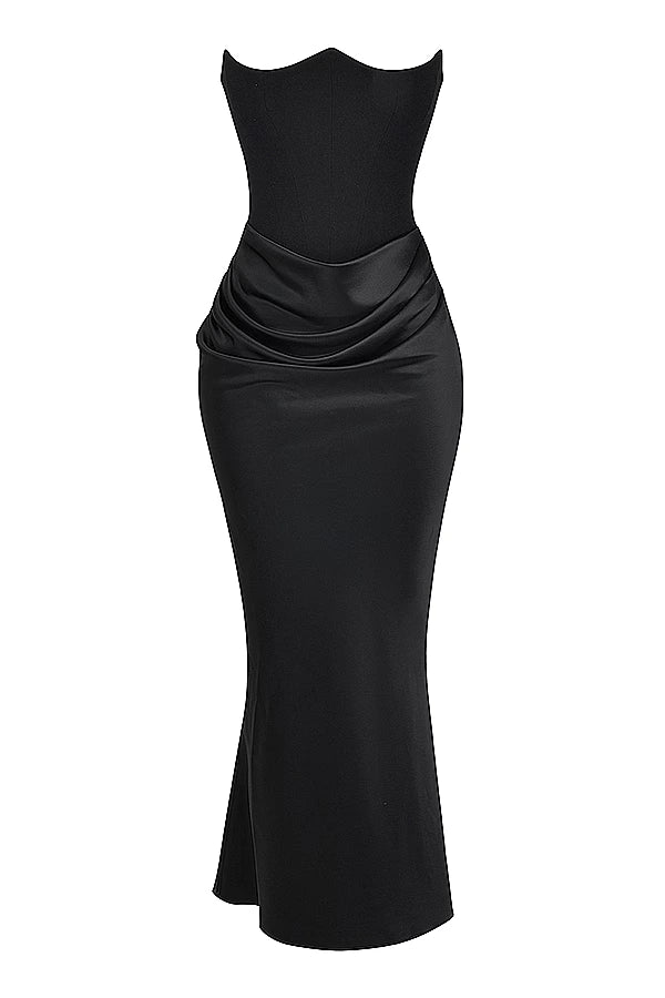 Damen trägerloses Maxikleid mit Korsettoberteil und geraffter Taillensilhouette