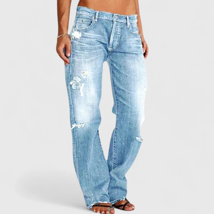 Women's Distressed Straight-Leg Jeans