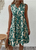 Women's Tropical Leaf Print Dress with Tiered Relaxed Summer Fit